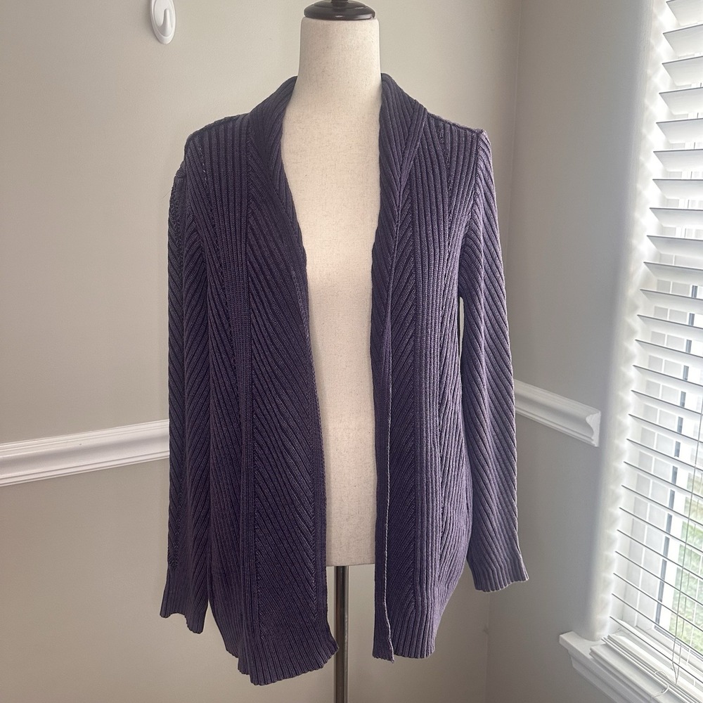 Carbon 2 Cobalt Aster Cardigan Purple Open Shawl Collar M Rib Knit Pockets Boho